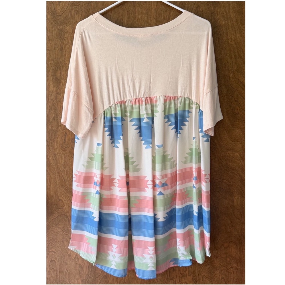 Avery sz L Aztec Print Soft Flowy Oversized Tunic Top Blouse Southwestern Casual - Picture 5 of 7